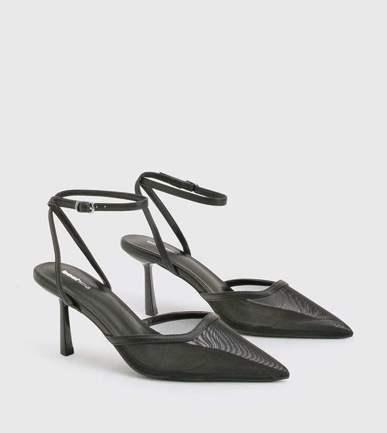 حذاء شبكي بكعب ستيليتو وحزام كاحل 