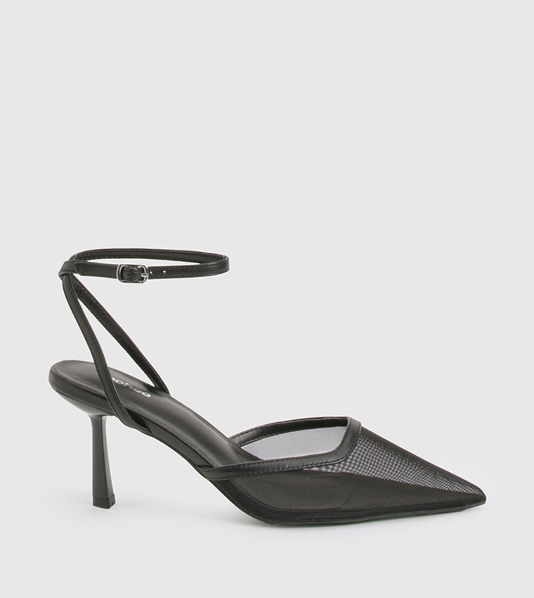 حذاء شبكي بكعب ستيليتو وحزام كاحل 