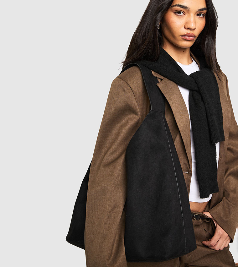 Faux Suede Slouchy Shoulder Bag