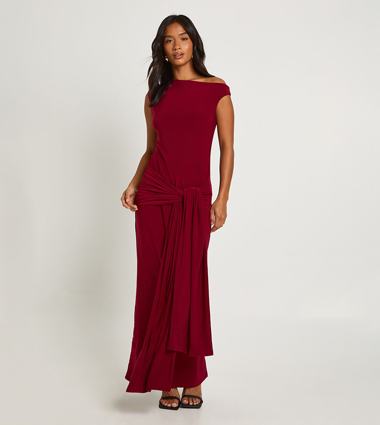 Petite Double Layer Asymmetric Wrap Detail Maxi Dress