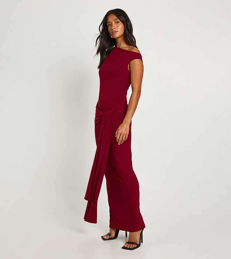 Petite Double Layer Asymmetric Wrap Detail Maxi Dress