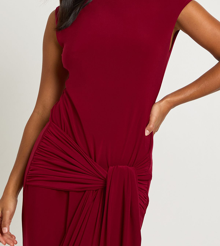 Petite Double Layer Asymmetric Wrap Detail Maxi Dress