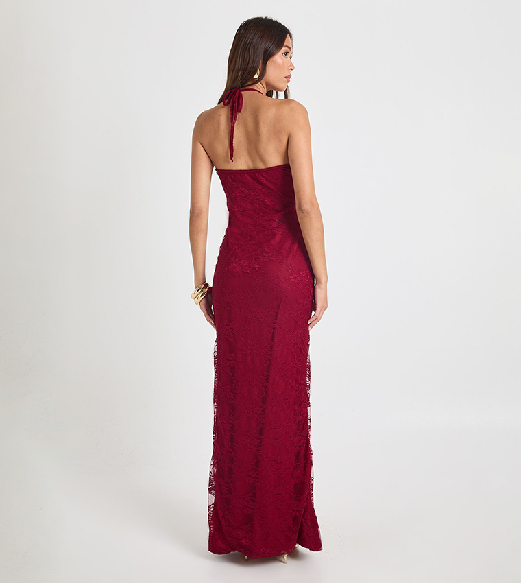 فستان ماكسي دانتيل بياقة هالتر