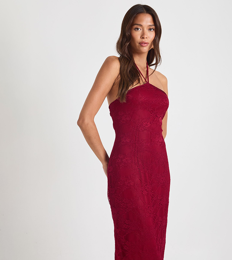 فستان ماكسي دانتيل بياقة هالتر