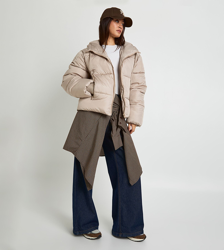 جاكيت بفر مبطن بهودي للمقاسات الطويلة