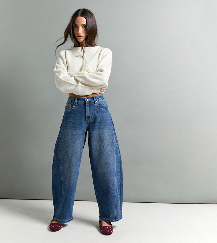 Petite Mid Waist Barrel Jeans