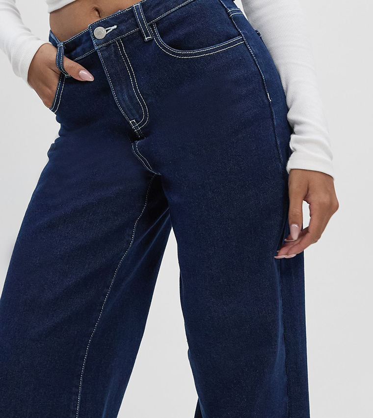 Turn Up High Waist Straight Leg Jeans