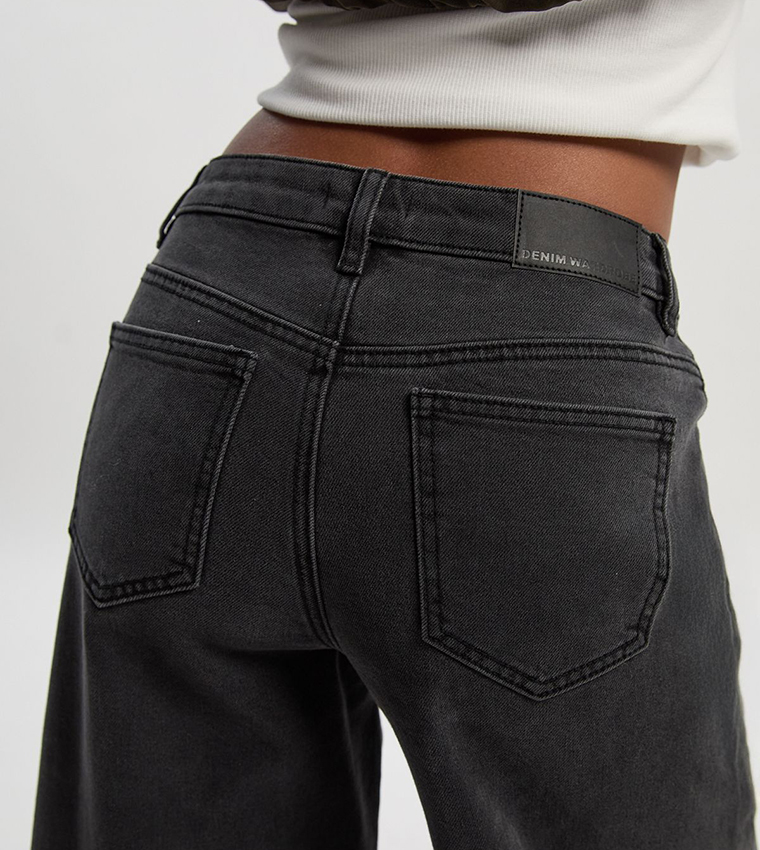 Petite Turn Up High Waist Straight Fit Jeans