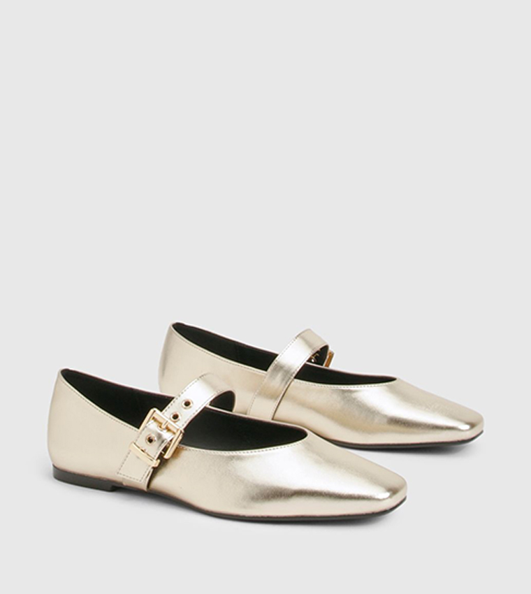 Metallic Buckle Detail Ballet Flats