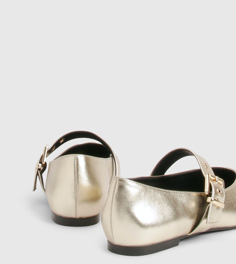 Metallic Buckle Detail Ballet Flats