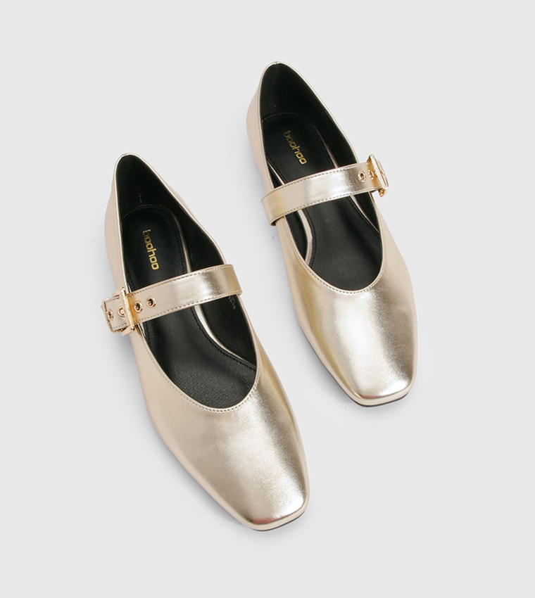Metallic Buckle Detail Ballet Flats