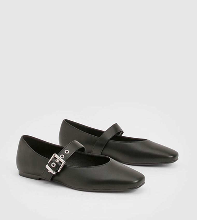 Wide Fit Metallic Buckle Detail Ballet Flats