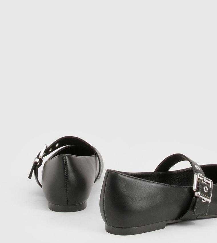 Wide Fit Metallic Buckle Detail Ballet Flats