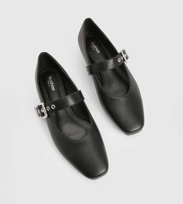 Wide Fit Metallic Buckle Detail Ballet Flats