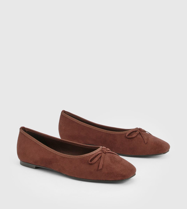 Faux Suede Square Toe Bow Detail Ballerinas