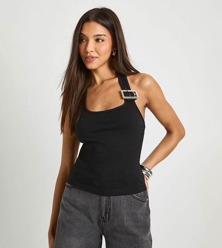 Buckle Detail Halterneck Top