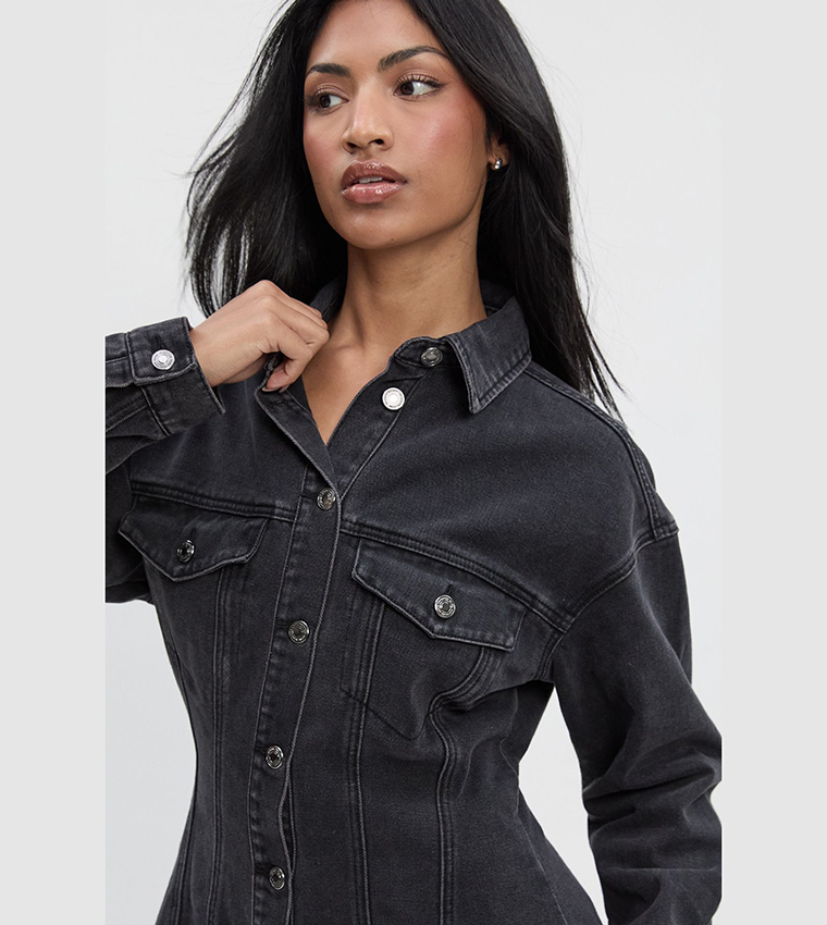 Cinched Waist Denim Jacket