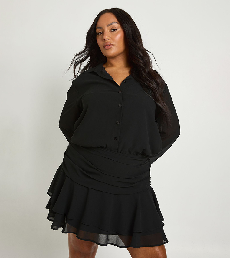 Curve Ruffle Mini Skirt Mini Shirt Dress