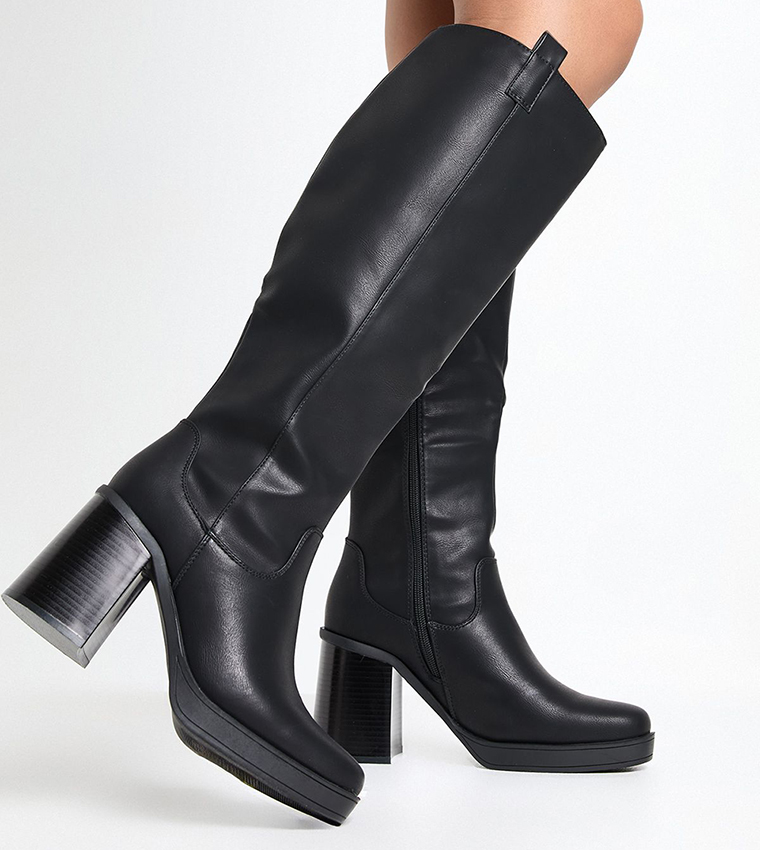 Block Heel Knee High Boots