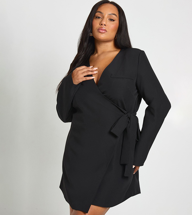 Curve Side Tie Up Tailored Wrap Dress