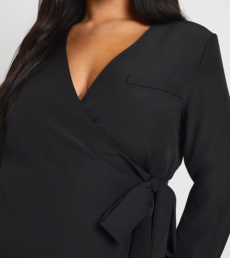 Curve Side Tie Up Tailored Wrap Dress