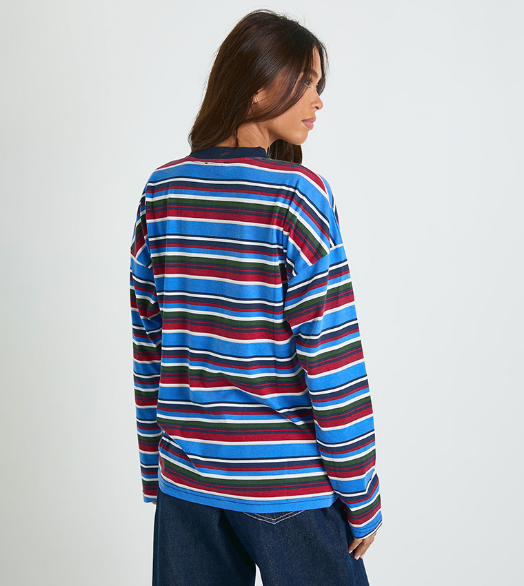 Striped Long Sleeves Pocket Detail T-Shirt