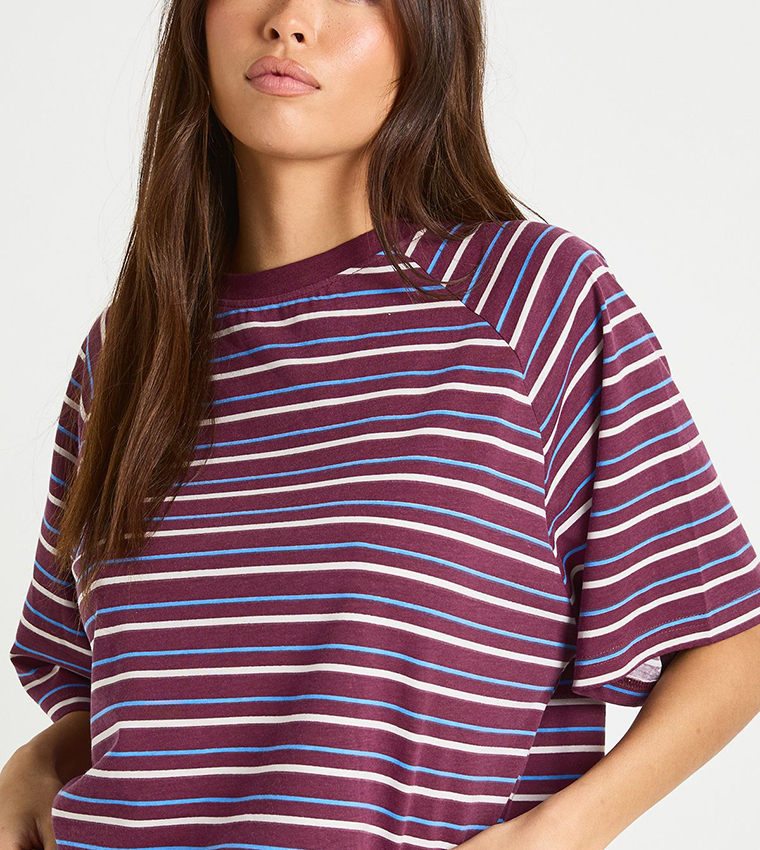 Striped Raglan Sleeves Oversized T-Shirt