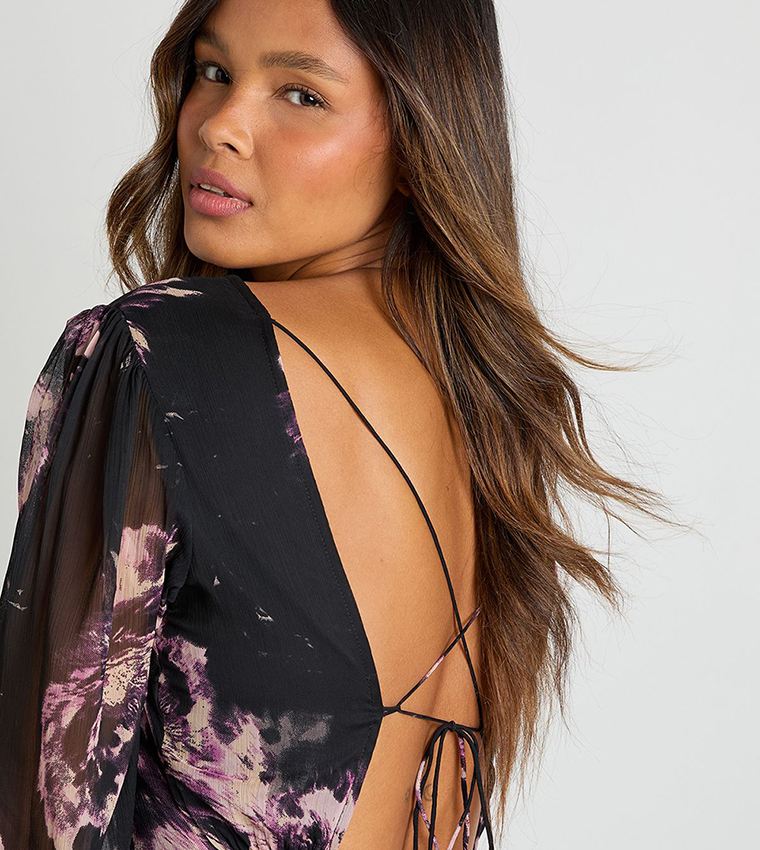 Floral Chiffon Floral Frill Maxi Dress