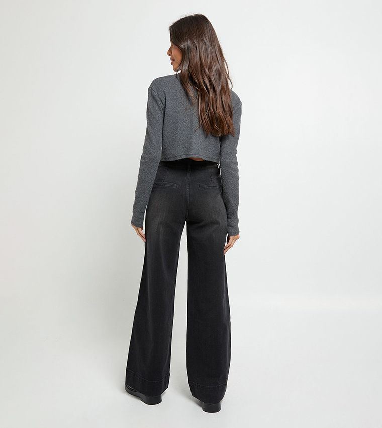 Seam Front Detail Wide Leg Jeans