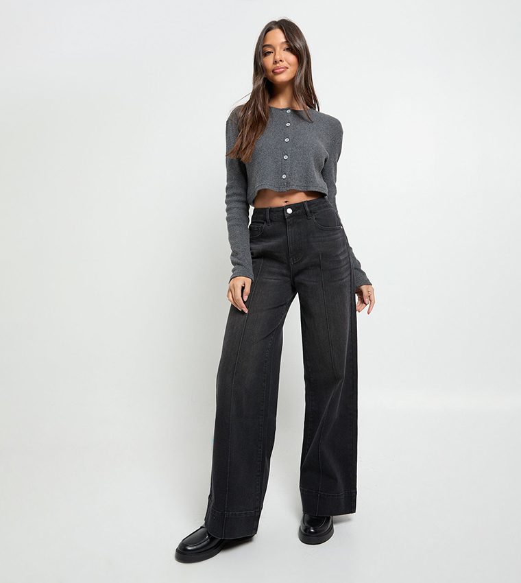 Seam Front Detail Wide Leg Jeans
