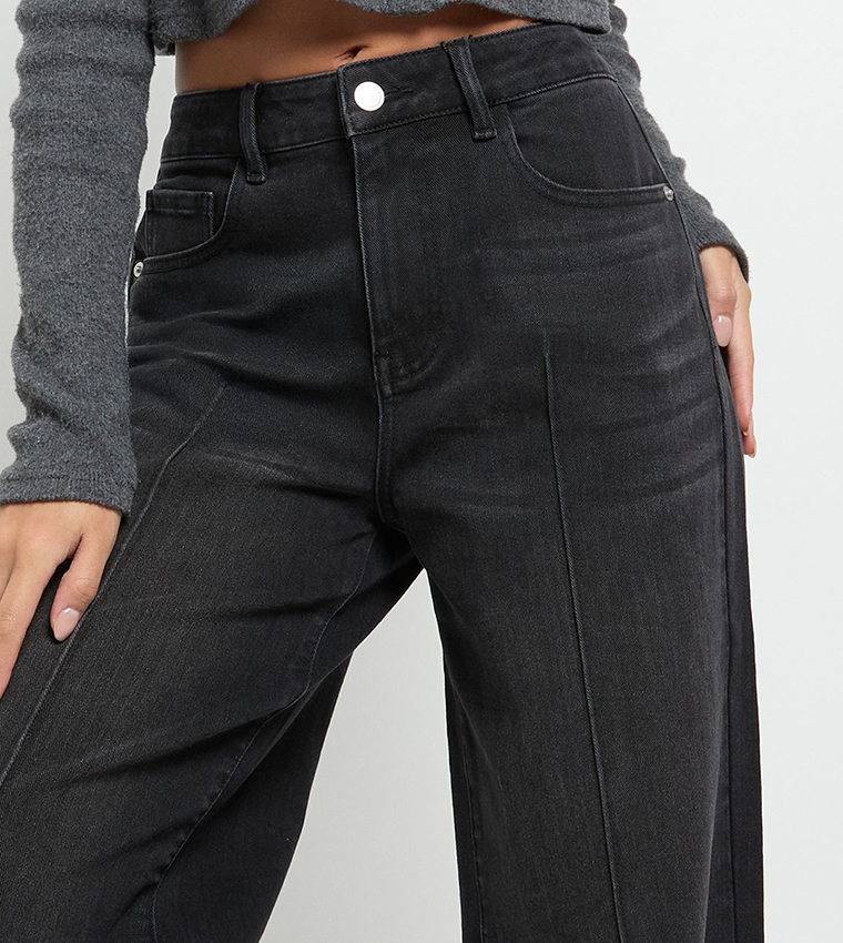 Seam Front Detail Wide Leg Jeans