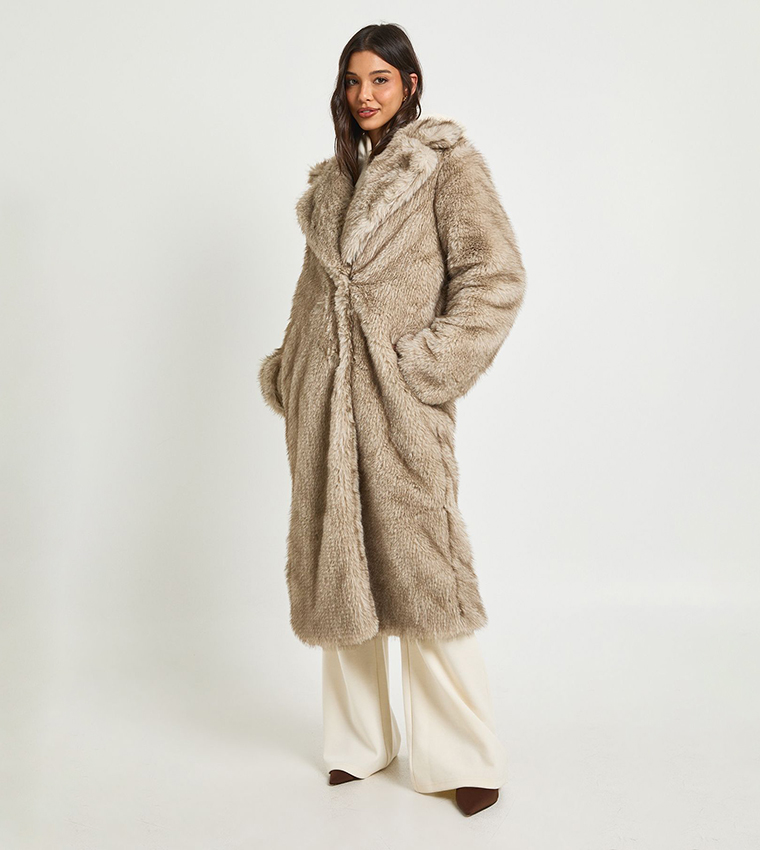 Vintage Look Faux Fur Overcoat