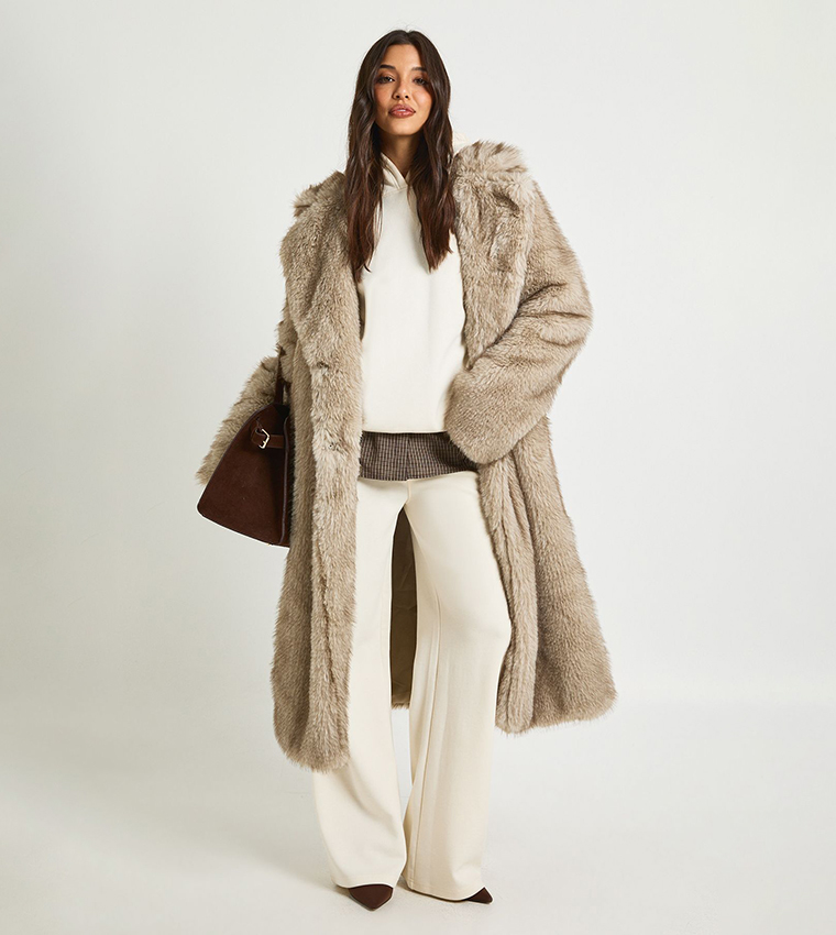 Vintage Look Faux Fur Overcoat