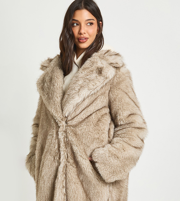 Vintage Look Faux Fur Overcoat