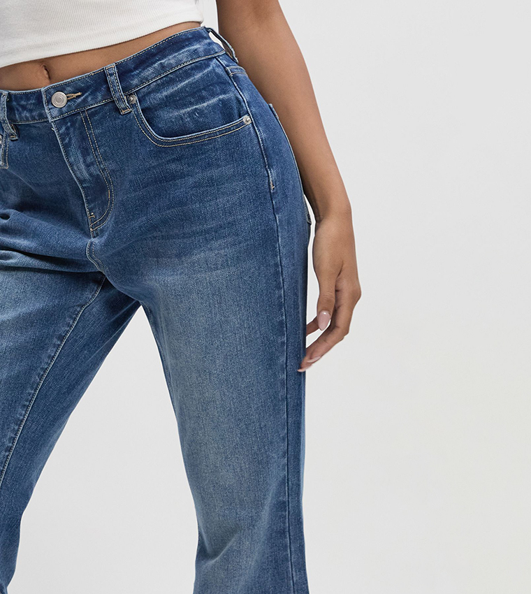 Mid Waist Seam Detail Super Flared Jeans