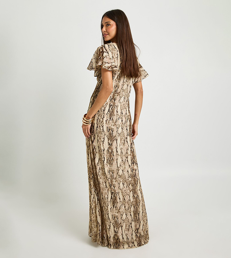 Tall Snake Printed Lace Trim Maxi Dress