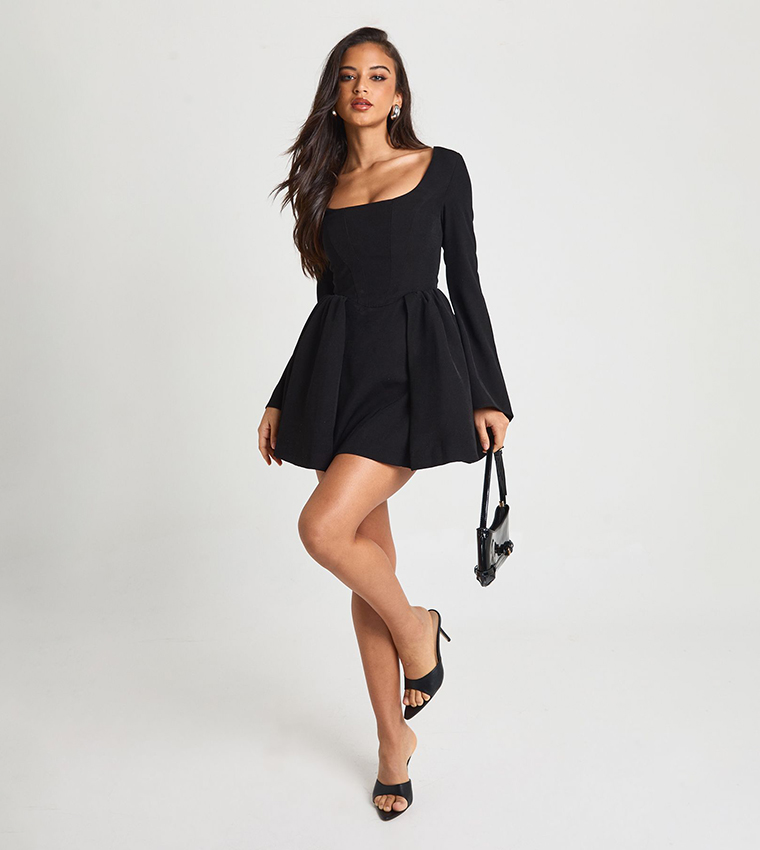 princess polly baby blue dress Buy Boohoo Structured Corset Skater Mini Dress In Black