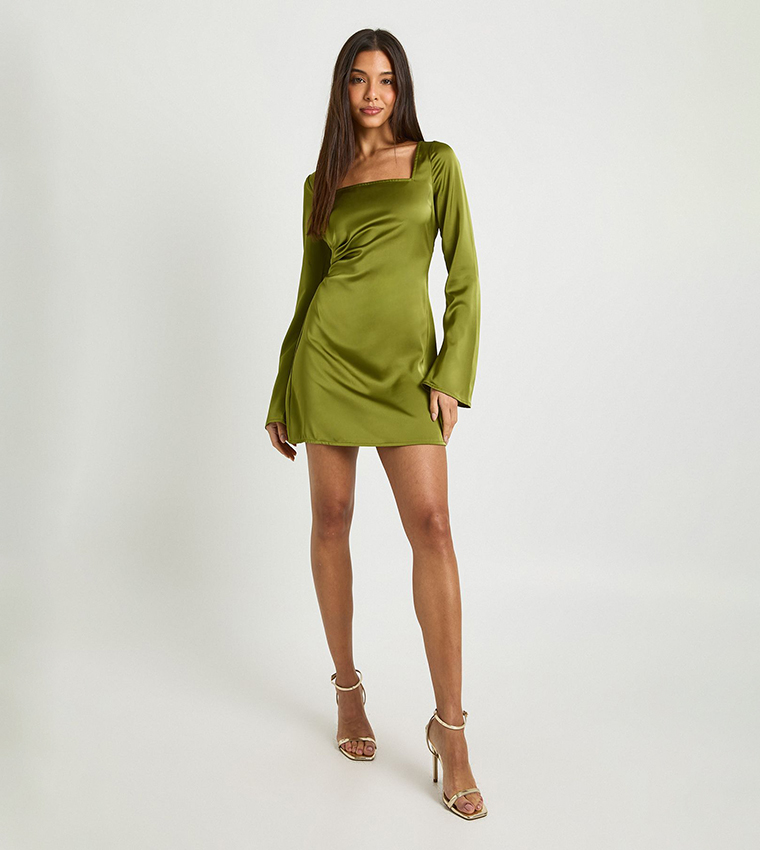 Square Neck Satin Shift Dress