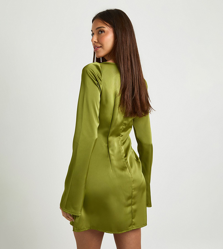 Square Neck Satin Shift Dress