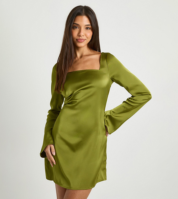 Square Neck Satin Shift Dress