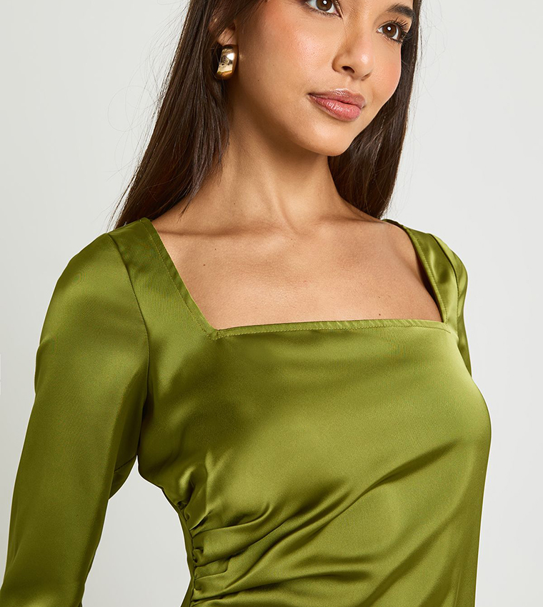 Square Neck Satin Shift Dress