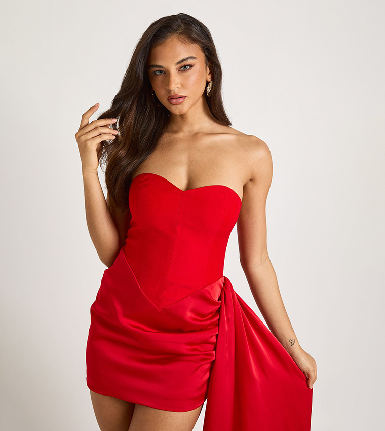 Drape Detail Strapless Bodycon Mini Dress