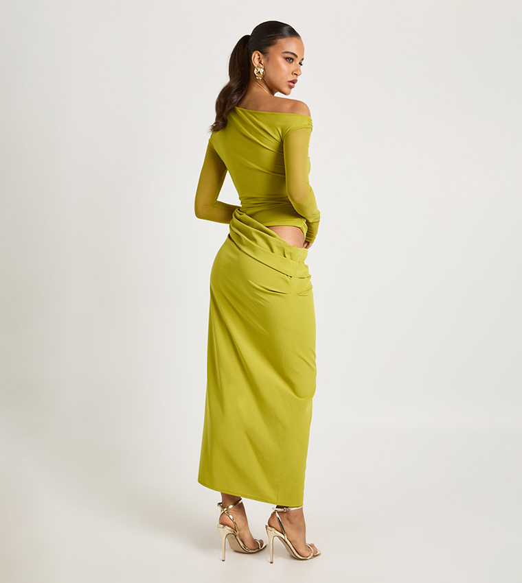 Mesh Mix Draped Midaxi Dress