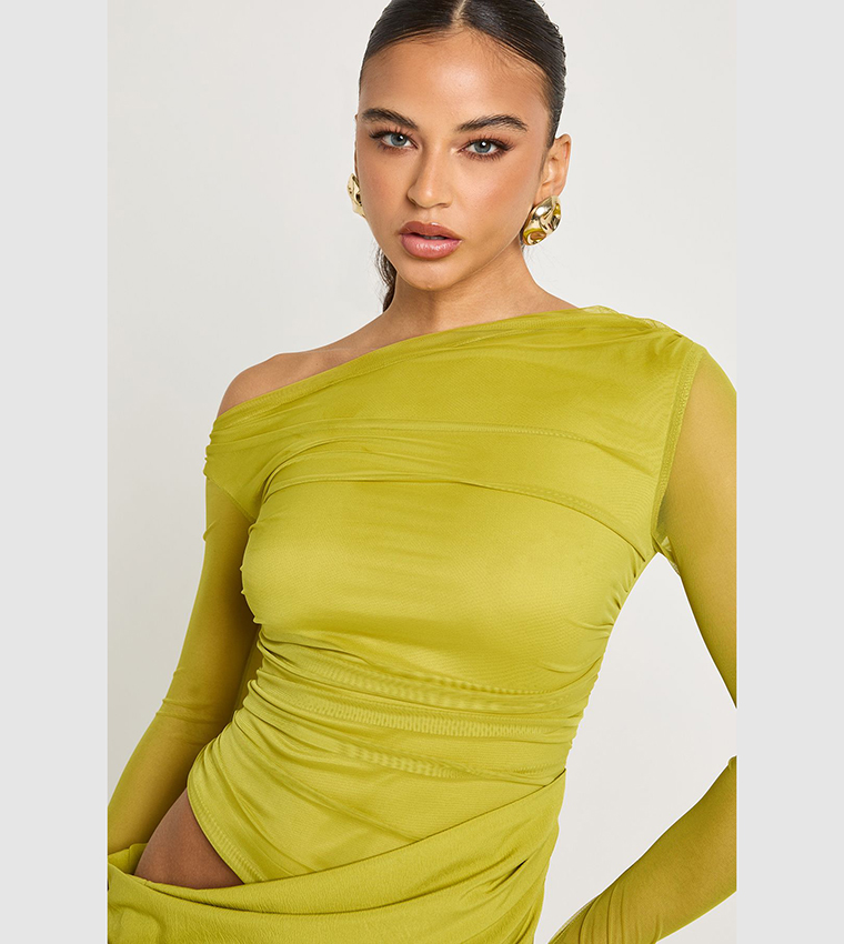 Mesh Mix Draped Midaxi Dress