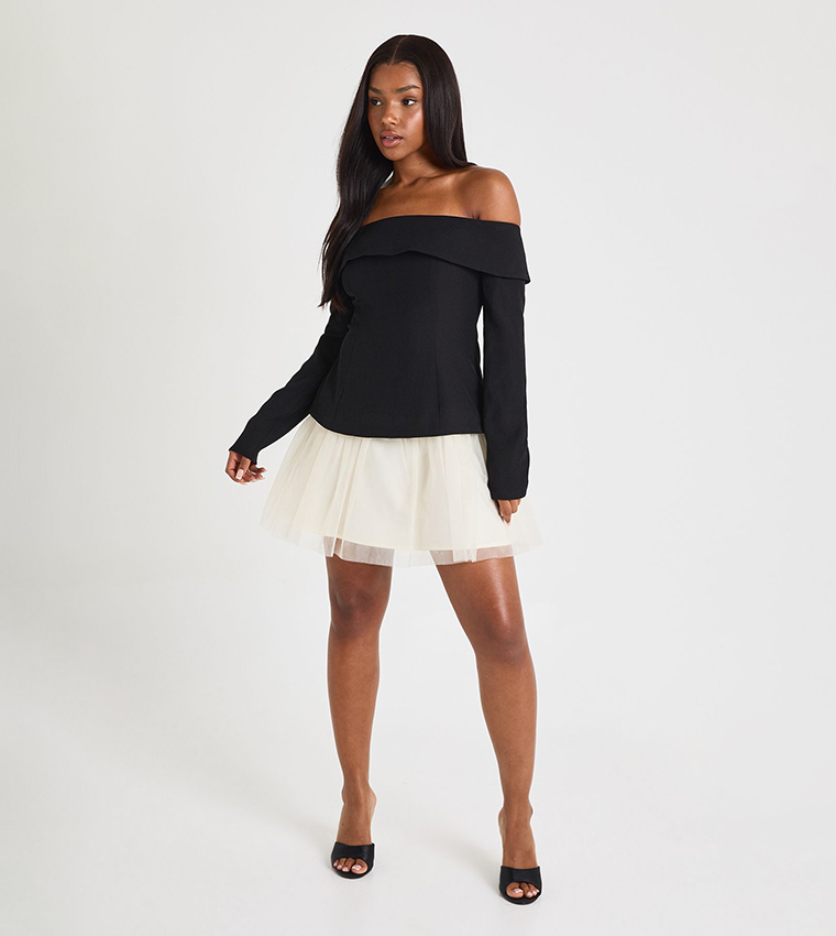 Tulle Bardot Tailored Mini Dress