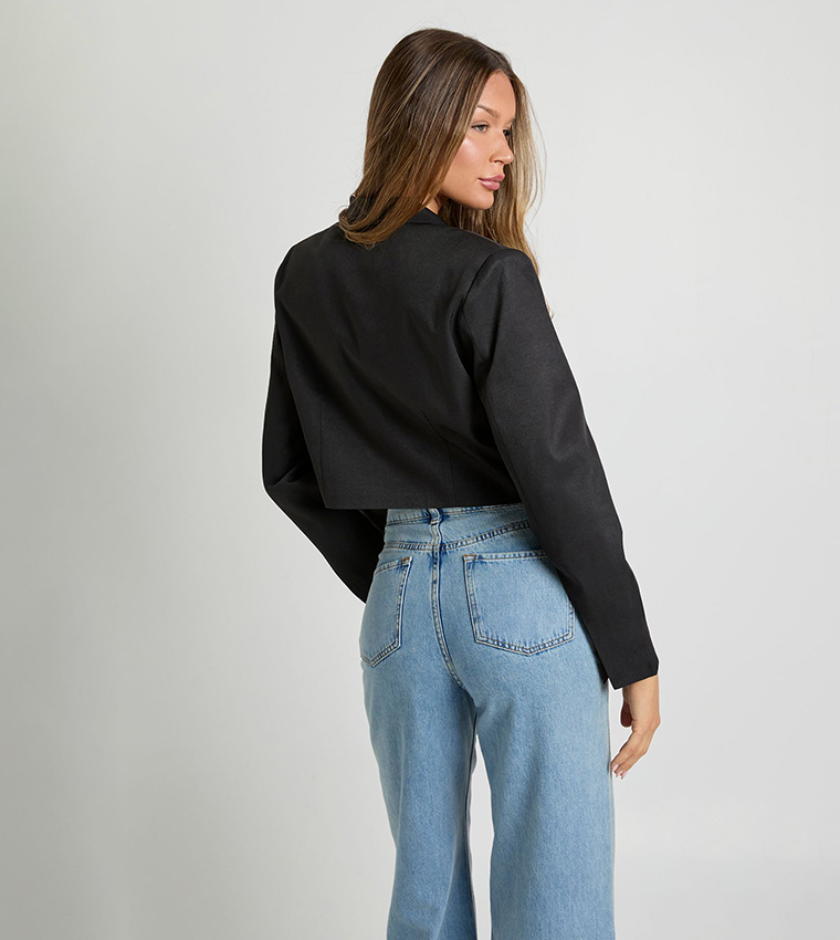 Solid Boxy Fit Crop Blazer