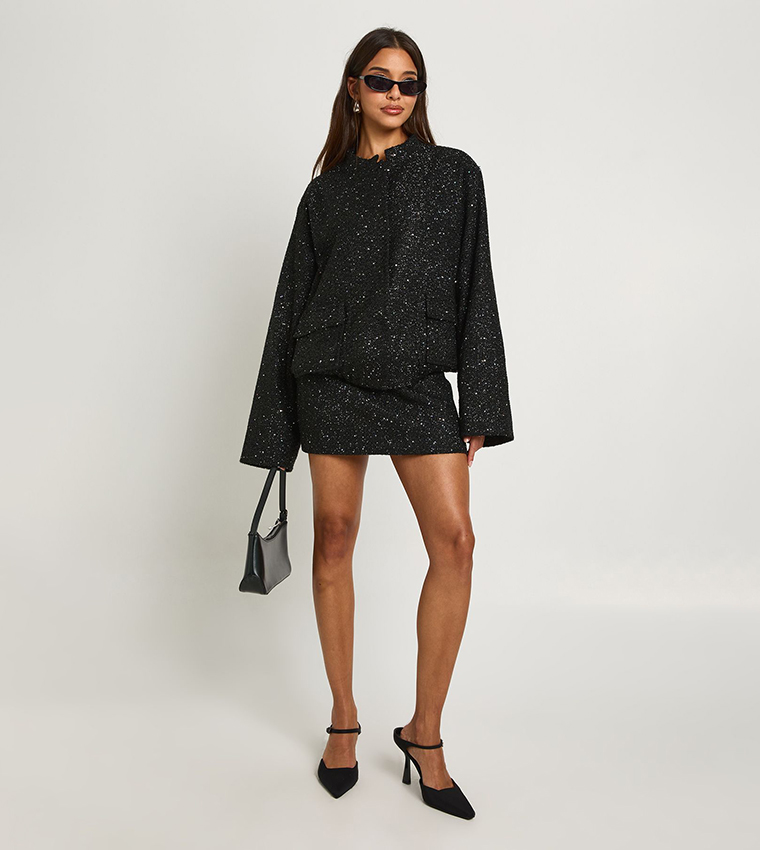 Sequined Boucle Bomber Jacket