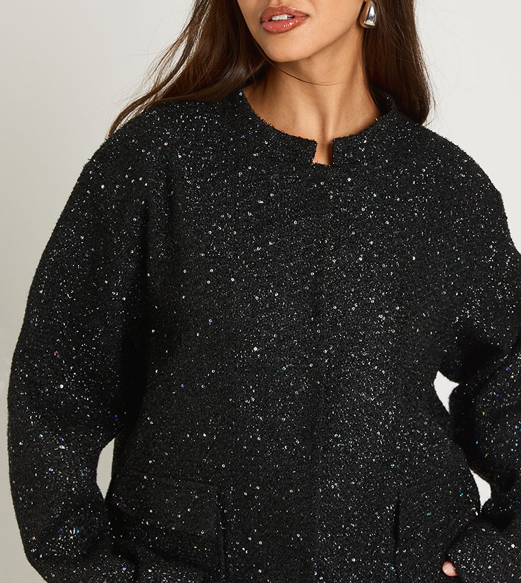 Sequined Boucle Bomber Jacket