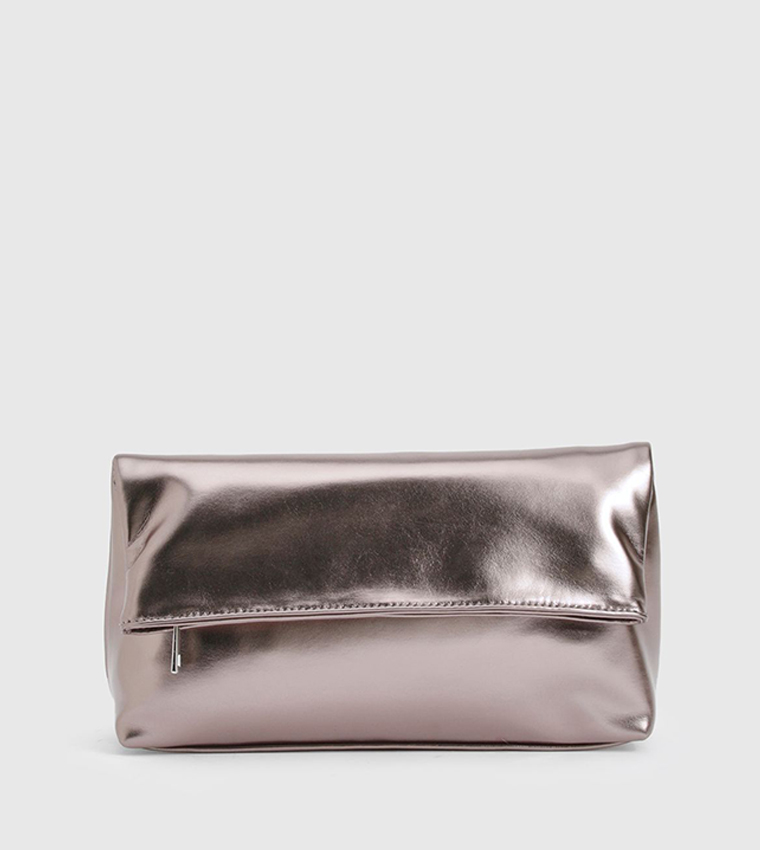 Large Metallic Fold Over Clutch Bag