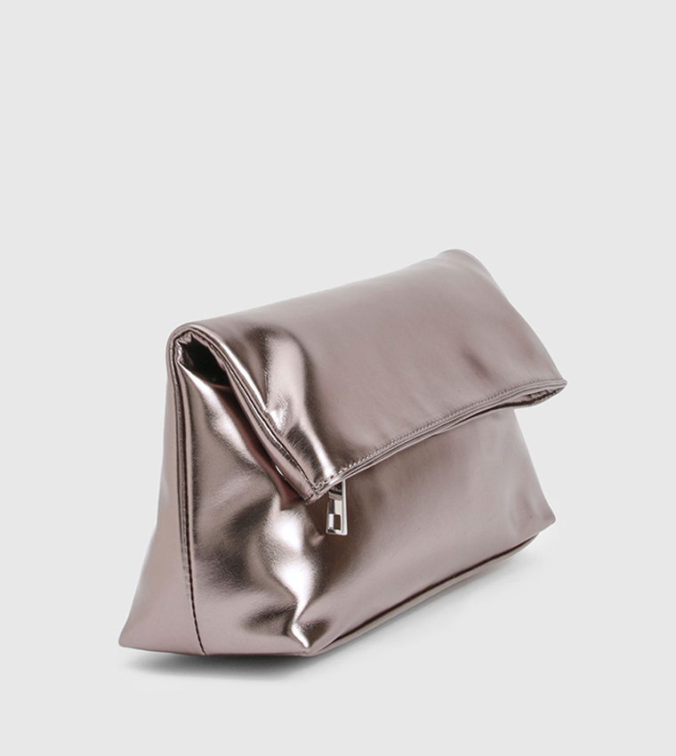 Large Metallic Fold Over Clutch Bag